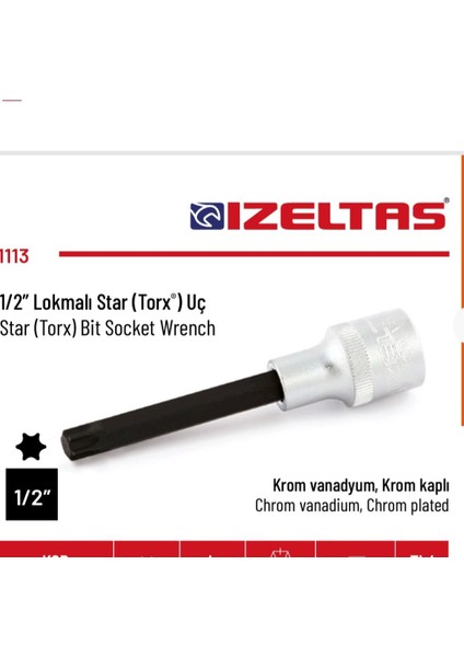 1/2" T55 Lokmalı Star (Torx) Uç Uzun