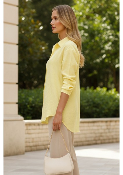 Kadın Sarı Classic Regular Fit Düğmeli Uzun Kollu Gömlek – Kadın Gömlek fiyatları