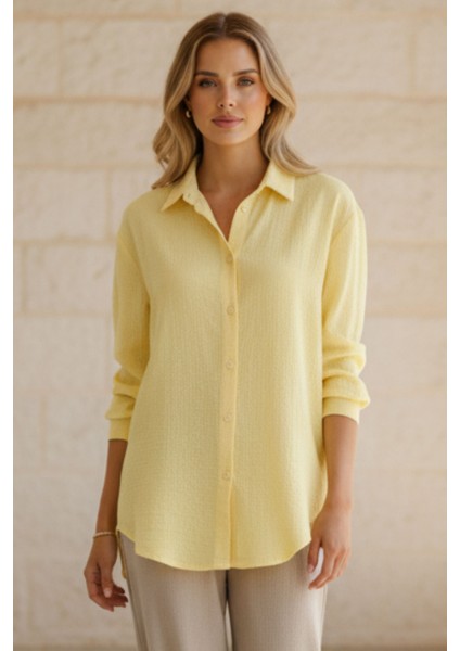 Kadın Sarı Classic Regular Fit Düğmeli Uzun Kollu Gömlek – Kadın Gömlek indirimleri