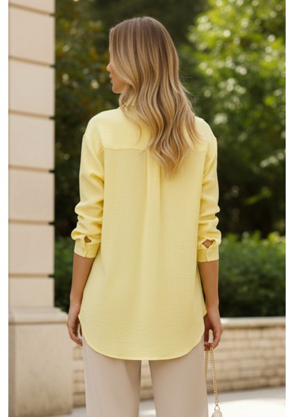 Kadın Sarı Classic Regular Fit Düğmeli Uzun Kollu Gömlek – Kadın Gömlek