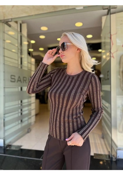 Simli Ip Şeritli Triko