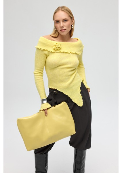 Casica Carmen Yaka Sarı Triko Kazak fiyatları