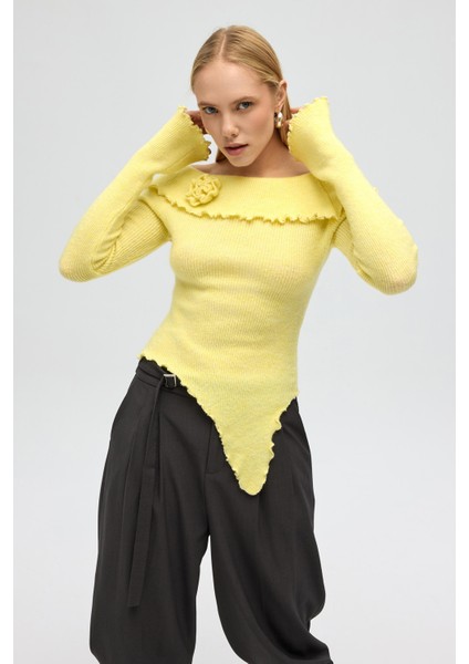 Casica Carmen Yaka Sarı Triko Kazak modelleri