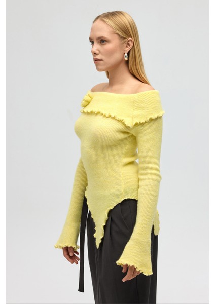 Casica Carmen Yaka Sarı Triko Kazak fırsatları