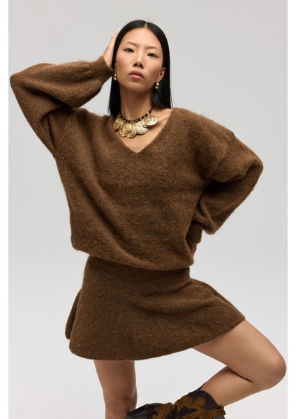 Nordis Volanlı Açık Kahve Triko Mini Etek fiyatları