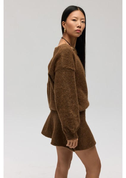 Nordis Volanlı Açık Kahve Triko Mini Etek modelleri