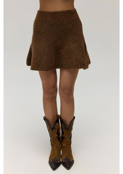 Nordis Volanlı Açık Kahve Triko Mini Etek fırsatları
