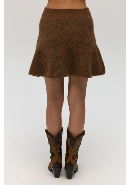 Nordis Volanlı Açık Kahve Triko Mini Etek indirimleri