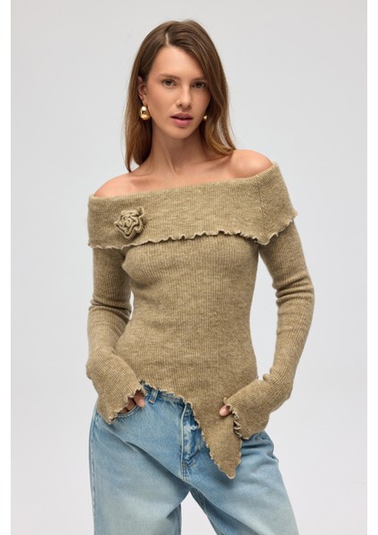 Casica Carmen Yaka Vizon Triko Kazak