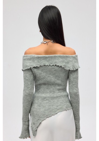 Casica Carmen Yaka Gri Triko Kazak indirimleri