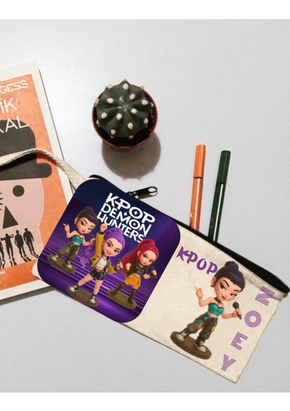 Kpop Demon Hunters Tasarımlı Kpop Zoey Baskılı Fermuarlı Cüzdan Kalemlik