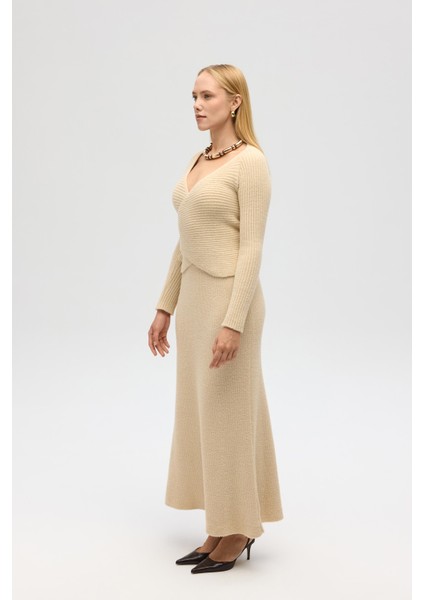 Fluff Bağlamalı Bej Üst-Etek Takım modelleri