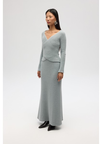 Fluff Bağlamalı Gri Üst-Etek Takım modelleri