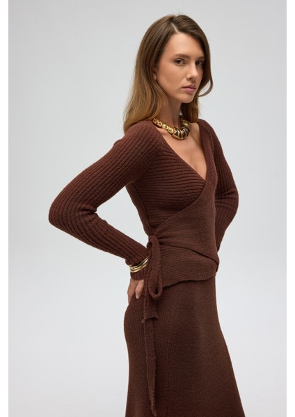 Fluff Bağlamalı Kahve Üst-Etek Takım modelleri