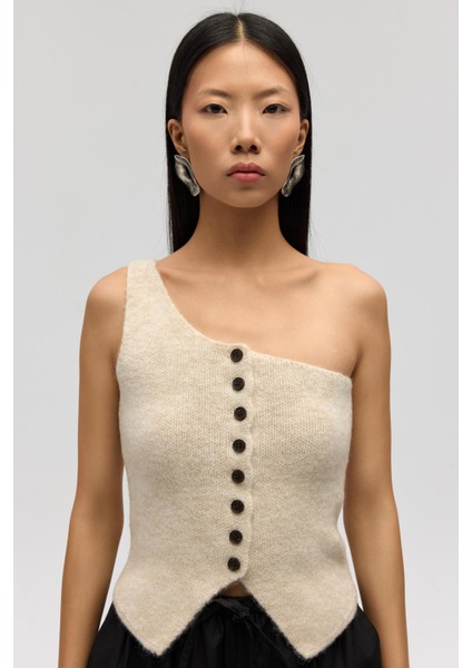 Elvar Tek Omuz Bej Triko Crop fiyatları