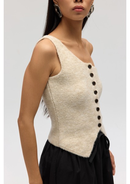 Elvar Tek Omuz Bej Triko Crop modelleri