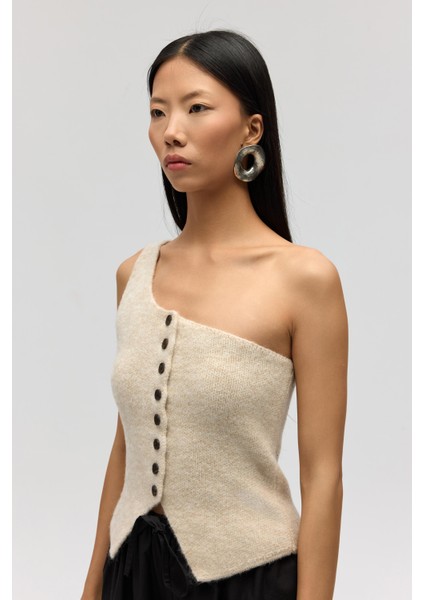 Elvar Tek Omuz Bej Triko Crop fırsatları