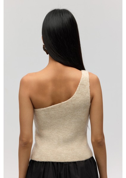 Elvar Tek Omuz Bej Triko Crop indirimleri