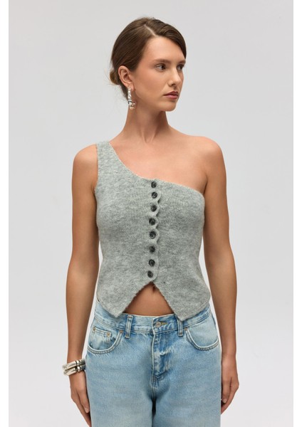 Elvar Tek Omuz Gri Triko Crop fiyatları