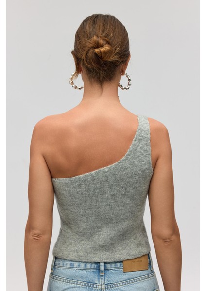 Elvar Tek Omuz Gri Triko Crop indirimleri