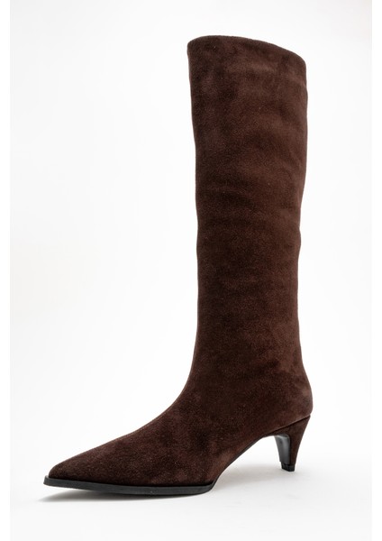 Sıora Kahverengi Süet Hakiki Deri Kadın Kısa Topuklu Çizme fırsatları