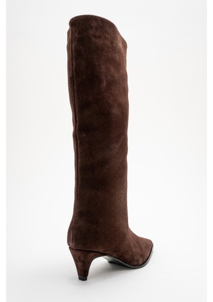 Sıora Kahverengi Süet Hakiki Deri Kadın Kısa Topuklu Çizme indirimleri