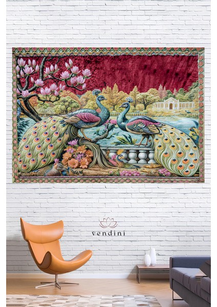 Vintage Serisi Tavus Kuşları Duvar Halısı Duvar Örtüsü Wall Tapestry