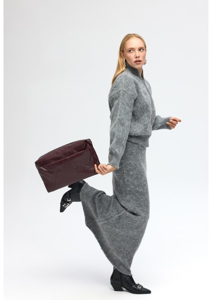 Nivra Gri Uzun Triko Etek