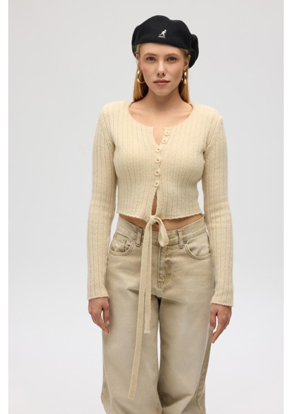 Isador Vatkalı Bej Crop Triko Hırka fiyatları