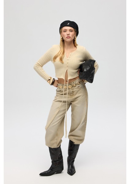 Isador Vatkalı Bej Crop Triko Hırka fırsatları