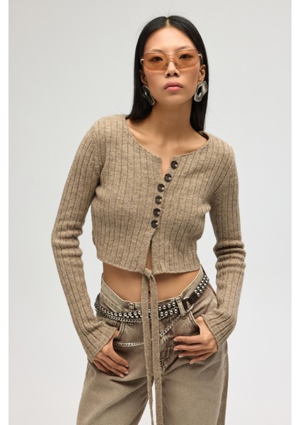 Isador Vatkalı Vizon Crop Triko Hırka