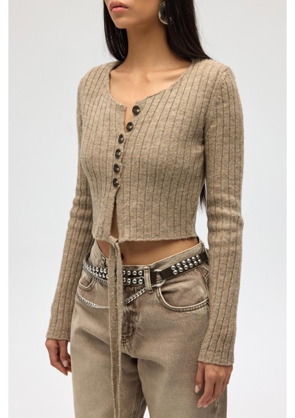 Isador Vatkalı Vizon Crop Triko Hırka modelleri