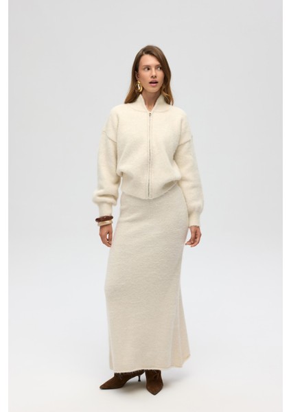 Eskara Fermuarlı Ekru Triko Hırka modelleri