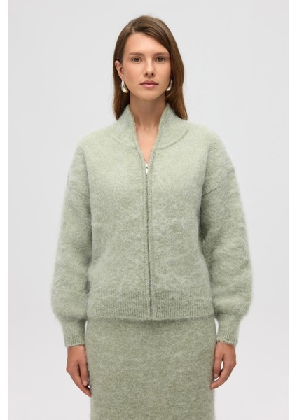 Eskara Fermuarlı Yeşil Triko Hırka modelleri