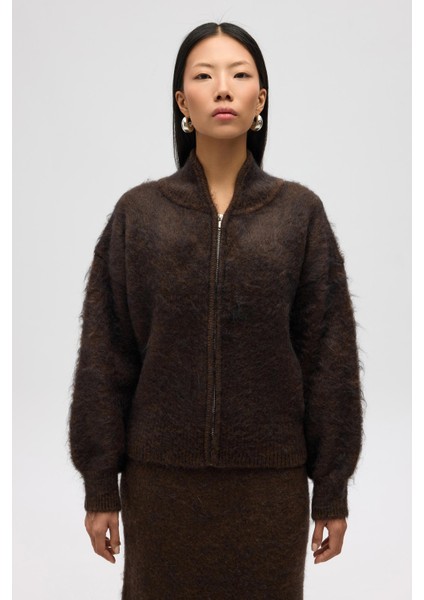 Eskara Fermuarlı Kahve Triko Hırka modelleri