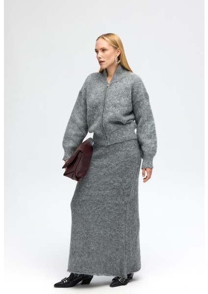 Eskara Fermuarlı Gri Triko Hırka