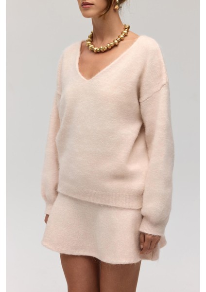 Zerium Basic V Yaka Pembe Triko Kazak modelleri