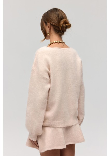 Zerium Basic V Yaka Pembe Triko Kazak fırsatları