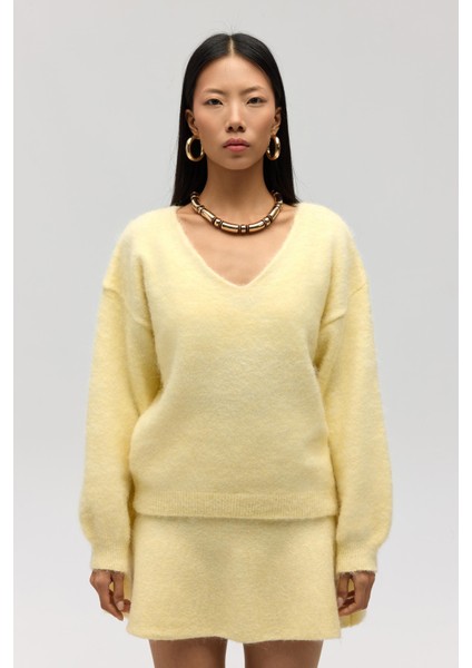 Zerium Basic V Yaka Sarı Triko Kazak fiyatları