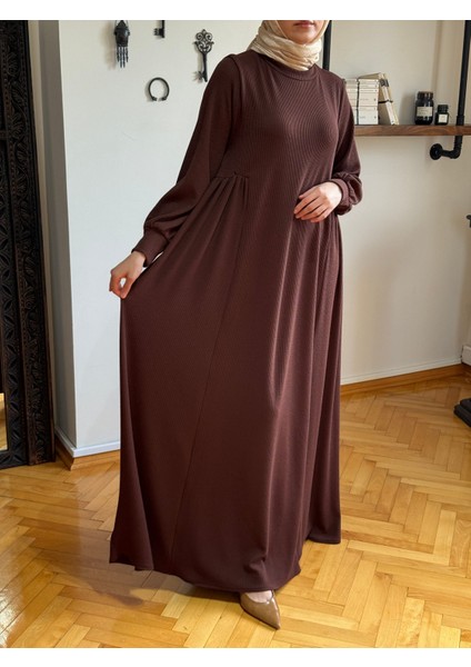 Kahverengi Yandan Büzgülü Fitilli Örme Elbise 9922 fırsatları