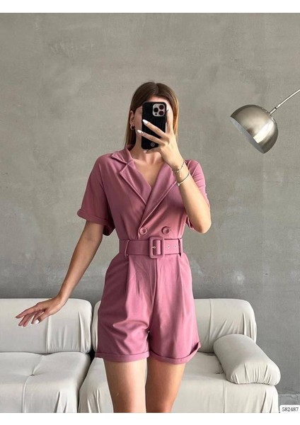 Kadın Dokuma Krep Kumaş Kemerli Şort Tulum (Renkli) modelleri