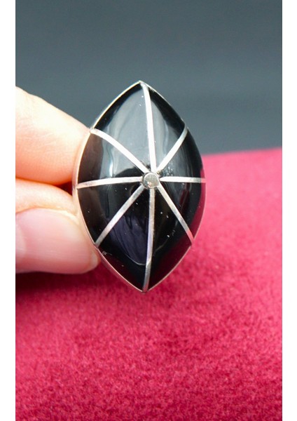 925 Ayar Kadın Gümüş Oltu Taşı Yüzük SY00052 fiyatları