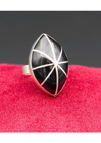 925 Ayar Kadın Gümüş Oltu Taşı Yüzük SY00052 fırsatları