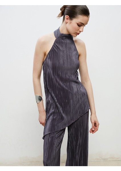 Yeni Sezon Halter Yaka Dokulu Bluz