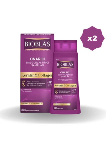 Keratin & Kolajen Onarıcı Dolgunlaştırıcı Şampuan 360 ml - (2 Adet)