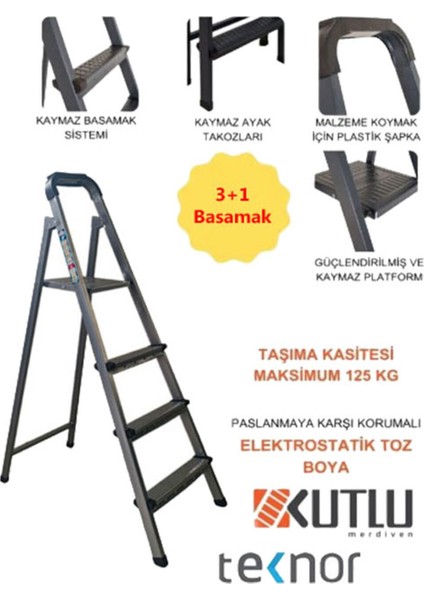 Kutlu Dayanıklı Metal Basamaklı Merdiven