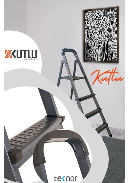 Kutlu Dayanıklı Metal Basamaklı Merdiven