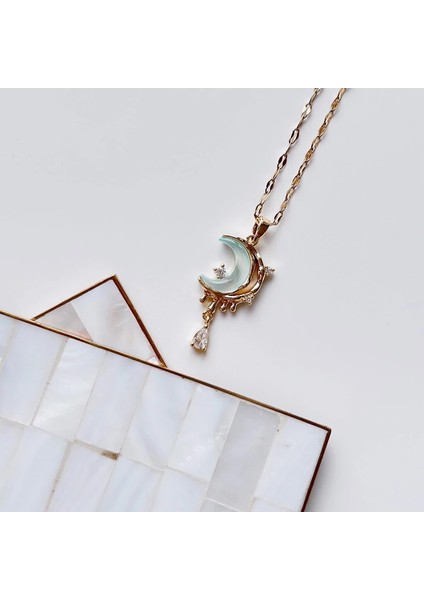 Luna Blu Gold Çelik Kolye