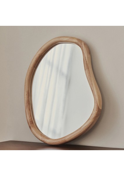 Natural Ahşap Düzensiz Duvar Aynası - Asimetrik Duvar Aynası 42CM x 35CM