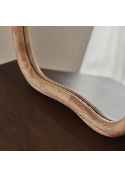 Natural Ahşap Düzensiz Duvar Aynası - Asimetrik Duvar Aynası 42CM x 35CM fiyatları